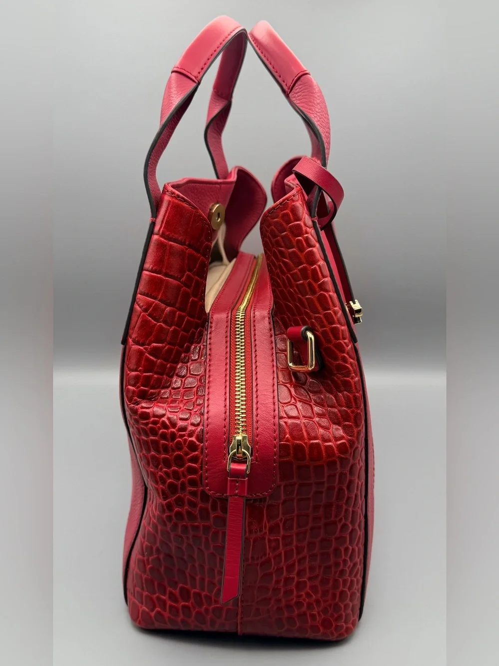 Red Leather Radley London Baylis Road Zip Around Grab Handbag Crossbody EUC
